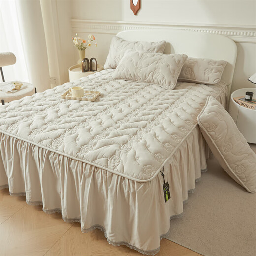 Cotton bed skirt single piece 100 pure cotton edge bedspread household mattress protector washable bed cover three-piece set Baby blue skin-friendly cotton soft and breathable 180CM*200CM bed skirt single piece