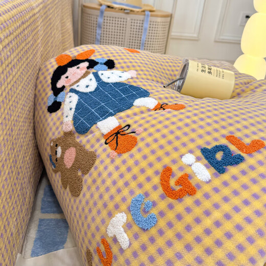 A类牛奶绒床上四件套卡通毛巾绣被套罩冬季保暖绒套件床品正反用 小女孩【牛奶绒 双面可用】 2.0床盖四件套-被套200*230cm