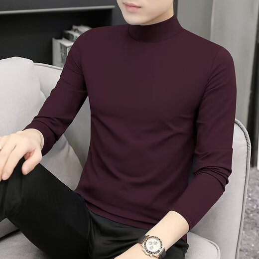 Septwolves Wolf Shadow Modal Half Turtle Neck Long Sleeve T-Shirt Men's Spring and Autumn Thin Slim Fit Bottoming Shirt Mid Collar Winter Clothes Men Half Turtle Neck Long Sleeve Black M Recommended 85-100 Jin Jin equals 0.5 kg