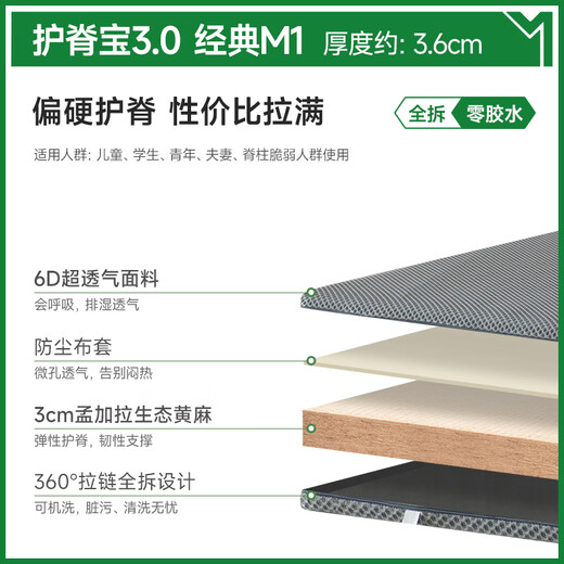 Master Hemp's hardened artifact jute waist and spine protection thin board 0 rubber mattress for home use 1.8*2 meters hard sleeping feeling