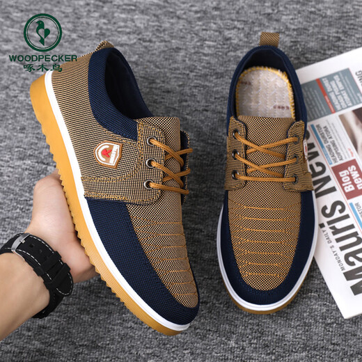 Woodpecker spring and autumn beef tendon sole old Beijing cloth shoes men's breathable non-slip wear-resistant work shoes casual shoes canvas shoes daddy shoes 878 blue 39