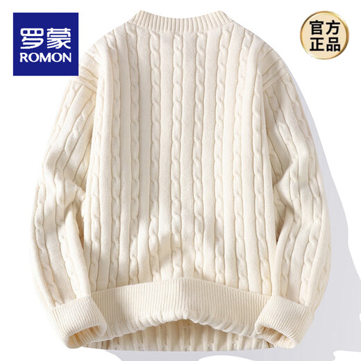 ROMON Twist Henry Neck Sweater Men's Loose Lazy Style Autumn and Winter Sweater Thickened Warm Men's Bottoming Sweater WE25629 Black 4XL About 180-195Jin Jin equals 0.5kg Can be worn