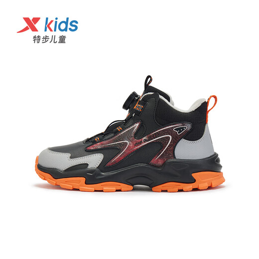 XTEP Children's Shoes Lingfeng 1.0 Dad Style Velvet Winter Windproof Warm Cotton Shoes Black/Aoki Gray 38