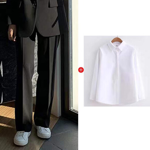 FANAOGE suit suit female college civil servant interview and defense professional wear shoulder pad suit jacket loose formal work clothes black spring and autumn style (suit jacket + white shirt + trousers) three-piece suit with shoulder pads