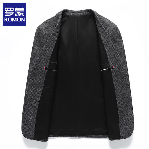 ROMON含羊毛西装外套男士2025秋季新款商务休闲西服中年爸爸上衣单件 603灰色 格纹(含羊毛） 3XL 建议170-185斤
