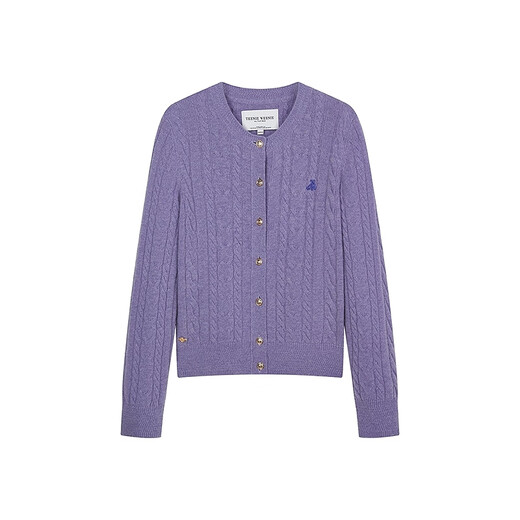 
Teenie Weenie [Same Model for Zhao Lusi] Bear Women's Wear Wool Sweater 2025 Autumn New Retro Four-Season Cable Cardigan Purple S