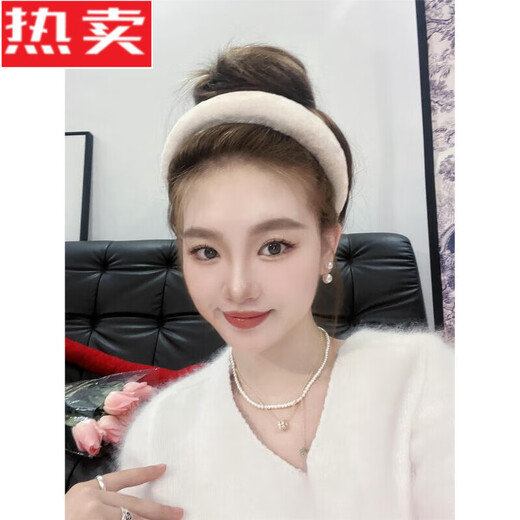 SNQP white plush hairpins, hair bundles, summer women's hair hoops, 2024 new Internet celebrity hair headbands, high cranial trend, goddess beige hair hoops, high cranium, no head jamming