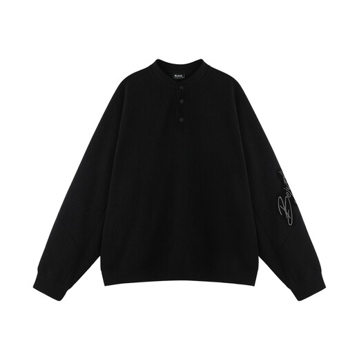 BJHG reckless henley collar polo shirt men's autumn trendy brand 2025 new long-sleeved sweatshirt loose inner layering shirt graphite black XL