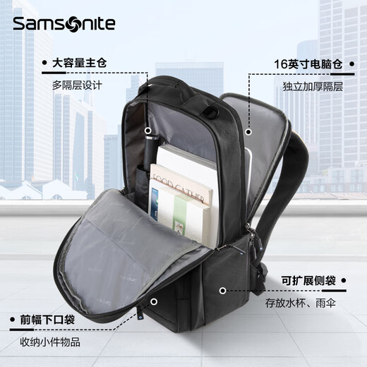 新秀丽（Samsonite）双肩电脑包时尚休闲背包大容量出差通勤旅行包2025年新款NX4*002 黑色|16英寸电脑仓|0.62Kg|27L大容量