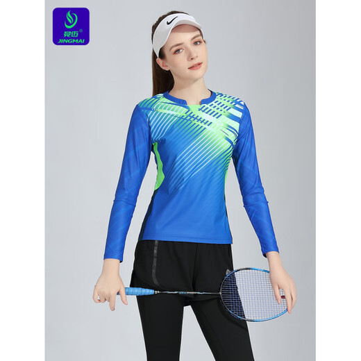 竞迈2025竞迈秋季新款长袖羽毛球服女套装团体运动服网球服透气速干款 女长裤13222光谱蓝+13658黑色 M
