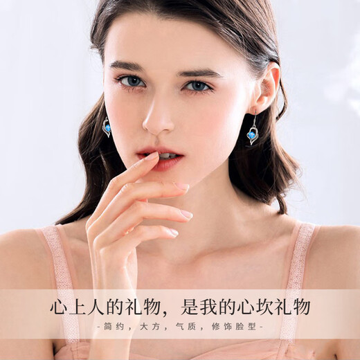 MZMZ platinum earrings for women pt950 platinum fashion earrings earrings Valentine's Day birthday gift for girlfriend and wife when/next day delivery - light luxury - I have you in my heart earrings blue