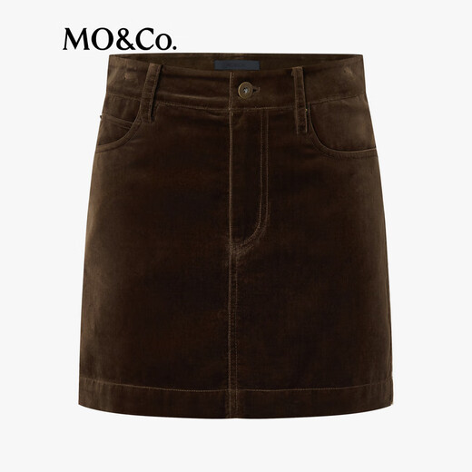 MO&Co.短裙2025秋新品复古棕绒中腰直筒半身裙内置衬裤MBE3SKT035 烟棕色 XS