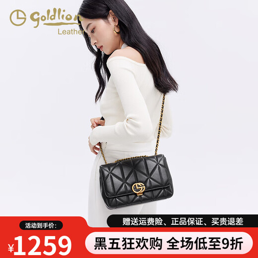 金利来（Goldlion）2025新款秋冬小方包链条洋气单肩手提包百搭时尚斜挎包牛皮 黑色