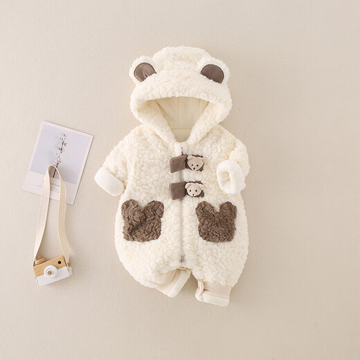 G.DUCKKIDS小黄鸭童装婴儿衣服秋冬加绒新生儿连体衣宝宝冬装棉服毛毛衣外套 杏色 80cm 80码7-11月(建议宝宝75-)cm