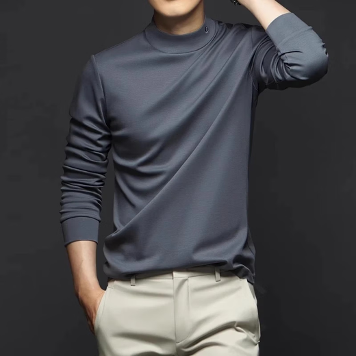 Kuraishi Kazuki long-sleeved T-shirt men's 2025 spring and autumn half turtleneck mercerized cotton slim bottoming shirt casual top versatile trendy beige XL