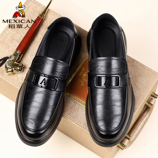 Scarecrow business casual shoes men's first-layer cowhide shoes men's formal shoes lazy slip-on beanie shoes black 43