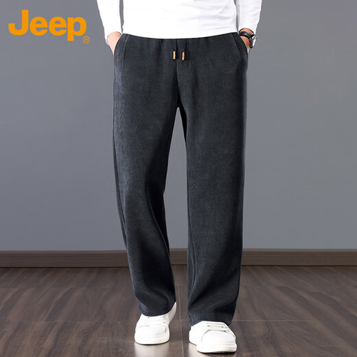 JEEP Casual Pants Men's Autumn and Winter Chenille Wide Leg Pants Men's Loose Pants Warm Sports Pants Dark Gray 3XL