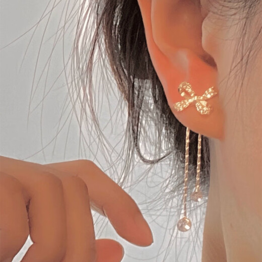 NSYCA Old Phoenix sterling silver 9999 earrings thousand gold bow tassel long silver niche earrings ins style earrings silver needle gold plated sterling silver earrings a pair of Lao Fengxiang