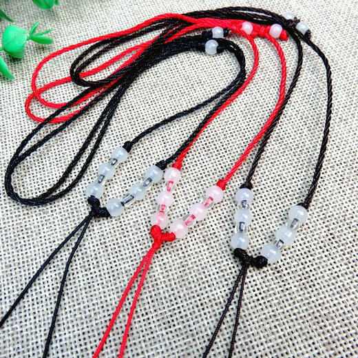 Hand-woven high-end flat-knot extended thin jade wire necklace rope simple men's and women's pendant lanyard accessories green rice beads red necklace rope