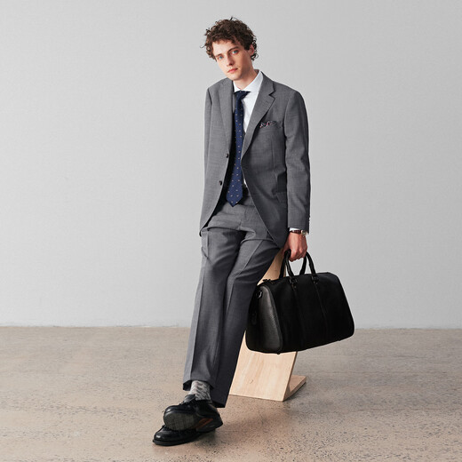 By Creations Machine washable wool suit men's business commuting formal wear anti-wrinkle easy care wedding dress suit smoke gray 48