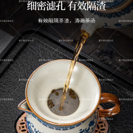 ROWILUX tea set complete set of high-end blue and white porcelain gift box 2025 new light luxury Ru kiln Kung Fu teapot tea cup ceramic lid bowl Huang Ru kiln flowers 10 pieces
