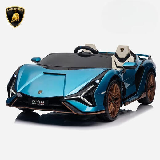 COSCO JUVENI LE children's electric car Lamborghini toy car four-wheel drive remote control can sit adults and babies 1-2-3-6 years old gift, painted blue, two seats + MP4 LCD screen + 22v large battery, genuine authorized birthday gift