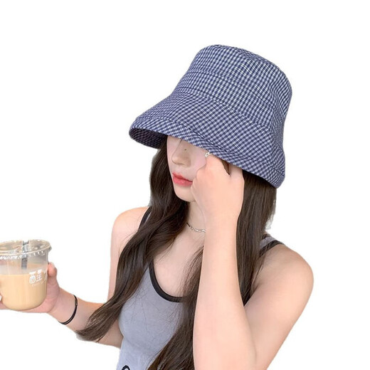 
Japanese fisherman hat for women in summer new style small fresh checked curly edge sun protection hat wide brim small basin hat green