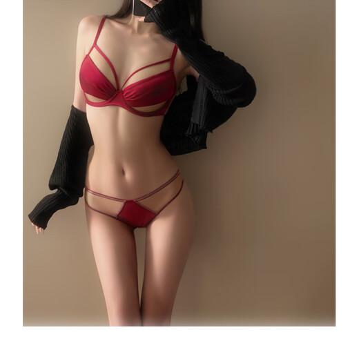 Victoria's Style Sexy Secret Sexy Plus Size Underwear Women's Thin Push-Up Big Breasts Show Small Zodiac Year Red Bra Set Gift Red Set 75E 34