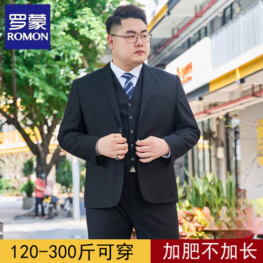 Luo Meng plus size suit men's suit plus fat plus fat man business formal suit jacket wedding dress casual two-button large size black single suit top + tie 4XL /190 recommended 165-185Jin Jin equals 0.5 kg