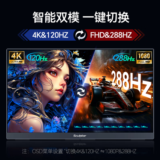 Sculptor 27-inch 4K 120Hz dual-mode 288Hz 100%sRGB 500nit high-brightness IPS screen DC dimming laptop gaming monitor Type-c interface MU27LA
