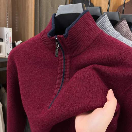 Old man's head (LRT) half turtleneck zipper pure woolen sweater for men in winter thickened warm casual jacquard red sweater sweater for dad AE-1996 fashion gray XL recommended 140-160Jin Jin equals 0.5 kg