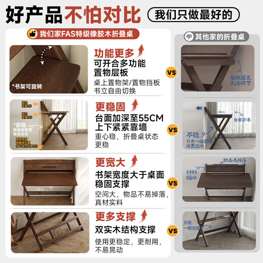 Qingju all solid wood folding desk study table junior high school student home computer desk small apartment foldable writing desk 100*55cm walnut color - thickened desktop - 100% solid wood foldable | thickened solid wood legs | deepened wide desktop