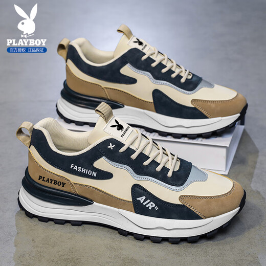 Playboy (PLAYBOY) shoes men's shoes 2025 autumn and winter dad shoes men's thick-soled fashion sports running shoes Khaki 42