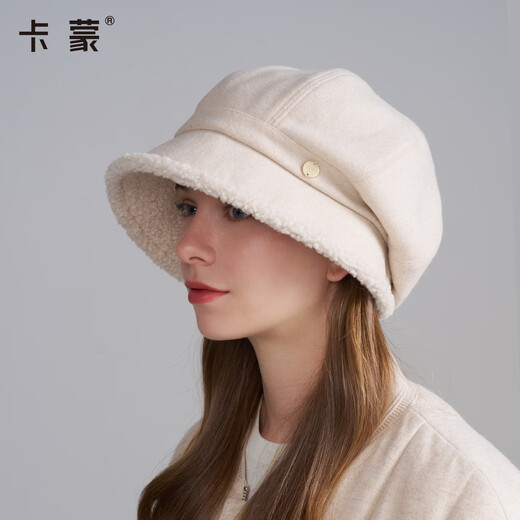 Camon Camon hat women's winter temperament duck tongue beret showing face small warm octagonal hat big head circumference women's hat fashionable KM-5308/Hepburn black one size fits 55-58cm