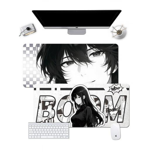 Original suitable comic mouse pad for super large men and women black and white 2D office computer desk pad customized dormitory keyboard pad 15843 [thickened edge, skin-friendly and smooth] 900x400mm x 2mm