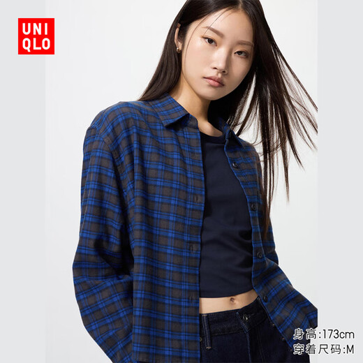 Uniqlo Women's Flannel Box Shirt/Platform American Retro 479086 65 Royal Blue XS/150/76A