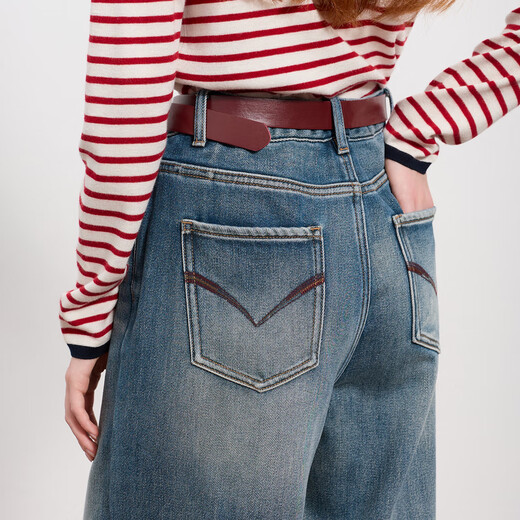 Sancai 2025 winter new one-piece velvet brushed jeans high-waisted wide-leg pants loose M