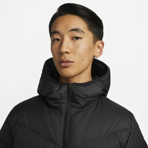 Nike Men's Windproof Hooded Down Jacket Winter Lightweight Jacket NIKE STORM-FIT DV1132 010 Black/Black/Sail White L