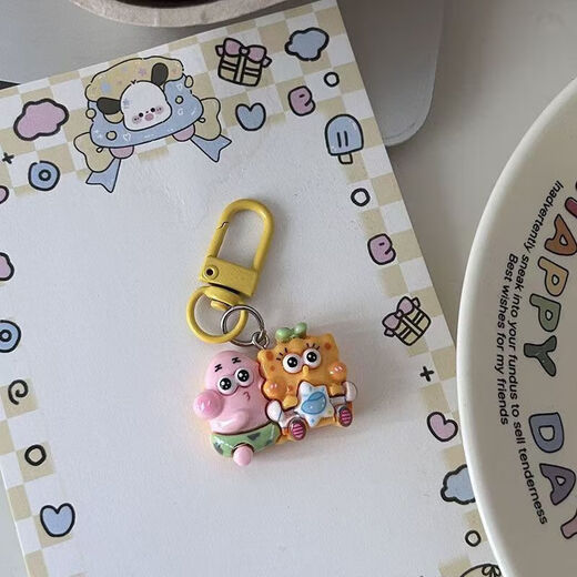 [SpongeBob SquarePants Patrick Star] Cartoon Cute Best Friend Keychain Couple Girl Pendant School Bag Accessories Gift SpongeBob SquarePants Random Pack