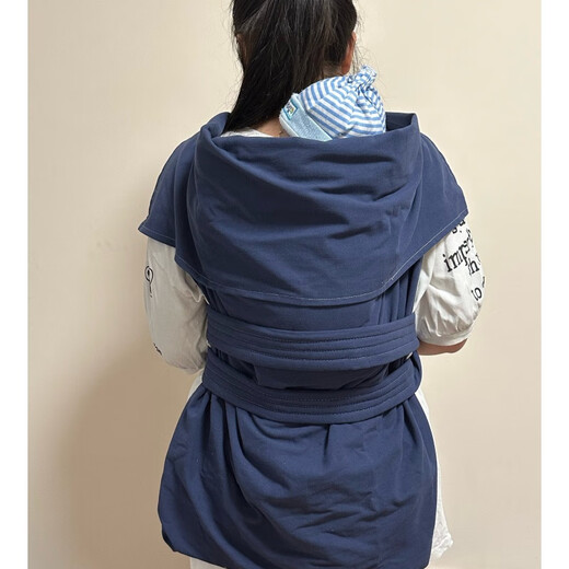 四川传统薄棉背巾前后两用婴儿后背老式背带抱式宝宝外出简易背袋 全棉布深蓝色