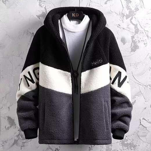 Lamb Plush Jacket Men's Autumn and Winter 2025 New Casual Trendy Student Velvet Jacket Men's Thickened Tops Gray XL Weight 120-135Jin Jin is equal to 0.5 kg