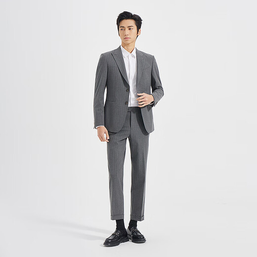 Lilang Shopping Mall Suit Men's Nine-Point Pants Version Business Striped Suit Autumn 2025 Wedding Suit Brown Gray (25QXF231SA) 185A