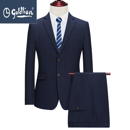 GOLDLION G+ Goldlion Advanced Striped Suit Men's Business Professional Wool Formal Suit Mid-Slit Versatile White-Collar Sale Blue Stripe S 165