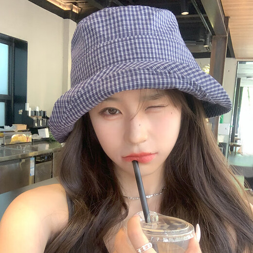 
Japanese fisherman hat for women in summer new style small fresh checked curly edge sun protection hat wide brim small basin hat green