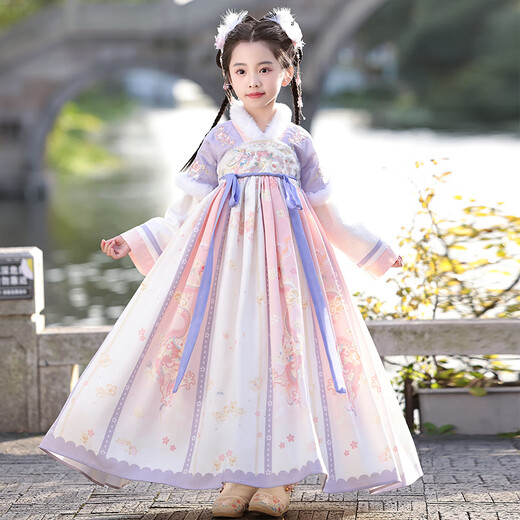 Anneyol (Anneyol) Hanfu girls winter dress Chinese style New Year's greetings children's winter plus velvet costume purple 130