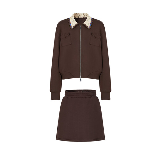 Jiuzi Annakokluli sports style casual age-reducing relaxed sweatshirt suit for women 2025 autumn new style dark coffee S