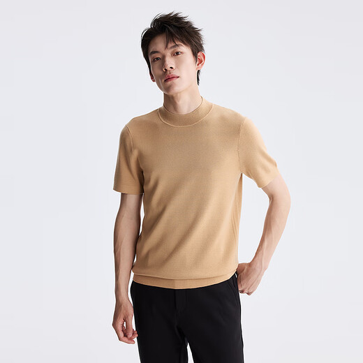 Lilang Light Fashion Cardigan en laine lavable en machine pour homme, 100 % laine, col demi-tortue, pull chaud à manches courtes, couleur blé (2 ans) L (170)