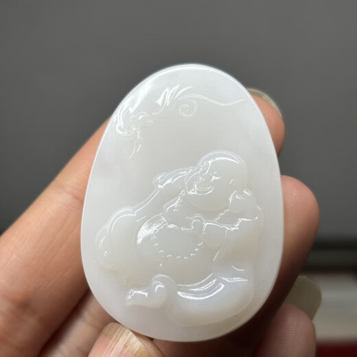Mochen MOEYCIOR Hainan handicrafts natural jade A melted through ice shell Guanyin brand & Buddha brand pendants for men and women boutique Buddha brand 10.8*45*33