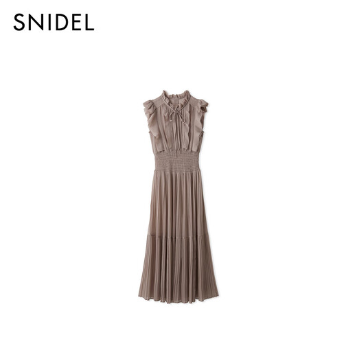 
SNIDEL2025 autumn and winter new product elegant ruffled solid color waisted small flying sleeve dress SWFO254287 pink beige M (1)