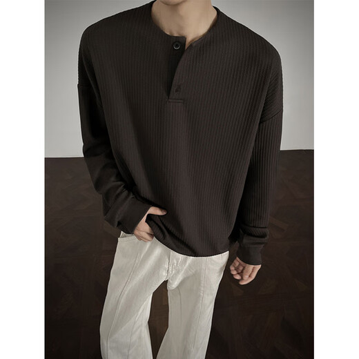 Pierre Cardin sweatshirt men's t-shirt bottoming shirt 2025 autumn new Henry collar long-sleeved trendy casual basic style versatile black 2XL